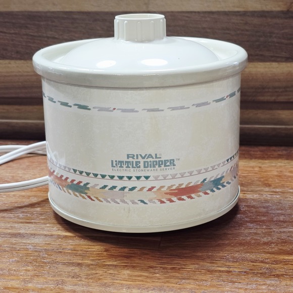Vintage Rival Little Dipper Mini Crock Pot #3204 Lid Southwest Aztec Design - Picture 1 of 5